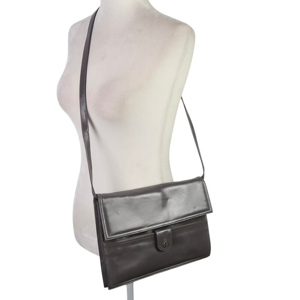 Vintage 70s Lou Taylor Grey Leather Crossbody Bag Purse